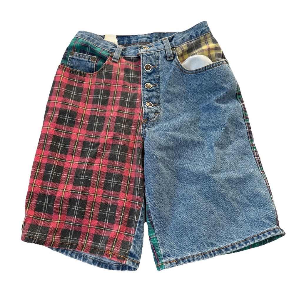 ZENA Patchwork Tartan Jean Shorts VTG Y2K Size 7